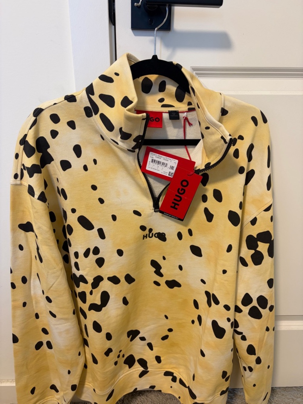 HUGO Yellow & Black Spot Half-Zip Pullover
